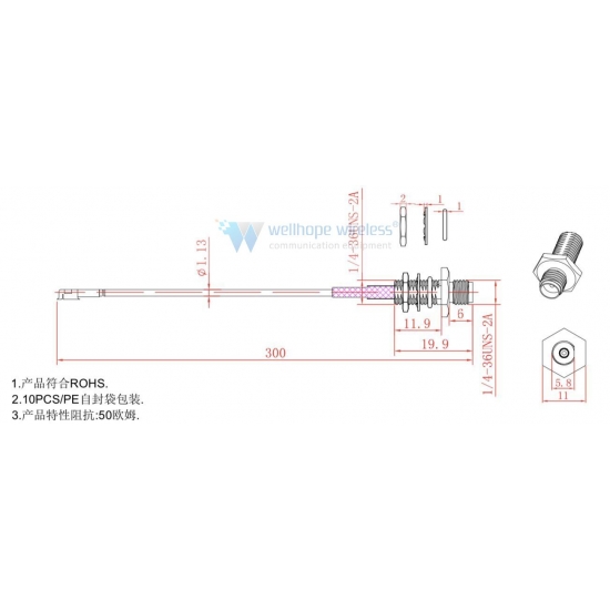 RF kabelová montáž SMA Žena (pošta Instalace) - U.FL instalace pro skříň 
