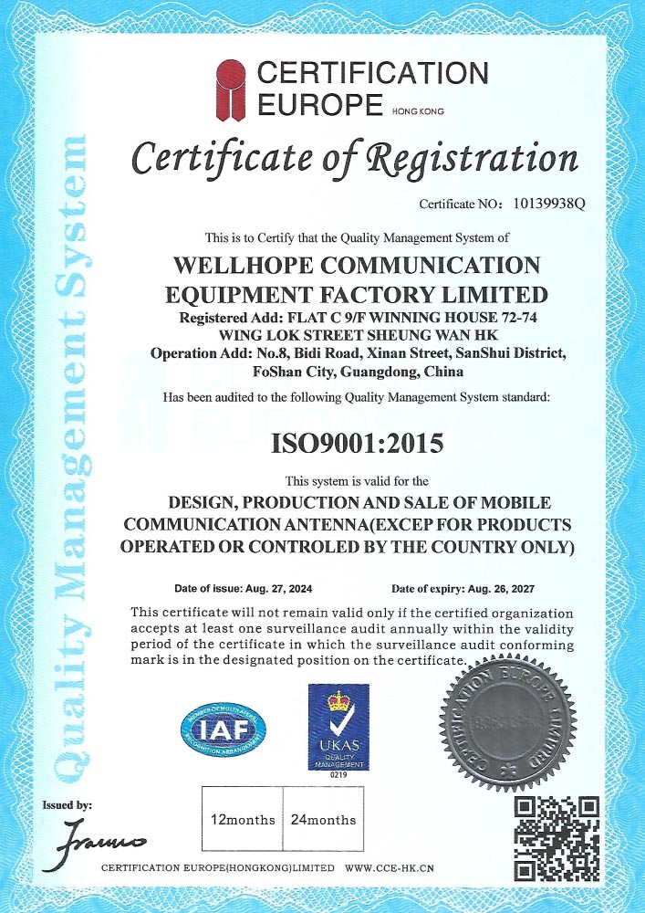 Certifikace WHIRELESS ISO 9001:2015